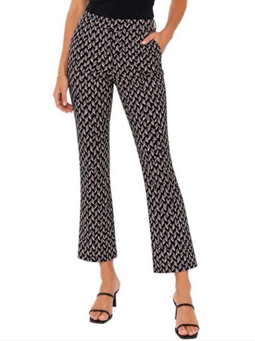 Anthropologie Maeve The Margot Kick Flare Cropped Pants Pink Black Chevron Sz S